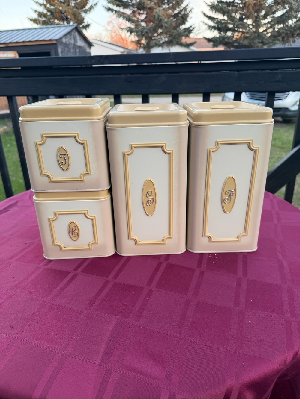 Vintage Ekco Cream and Gold Canister Set - Monogrammed Storage